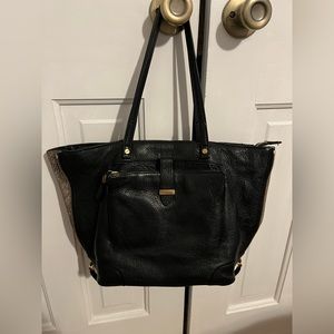 Tory Burch black leather shoulder bag purse with snakeskin sides